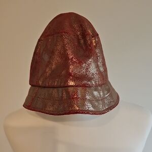 Tracy Watts Leather Metallic Bronze Bucket Hat